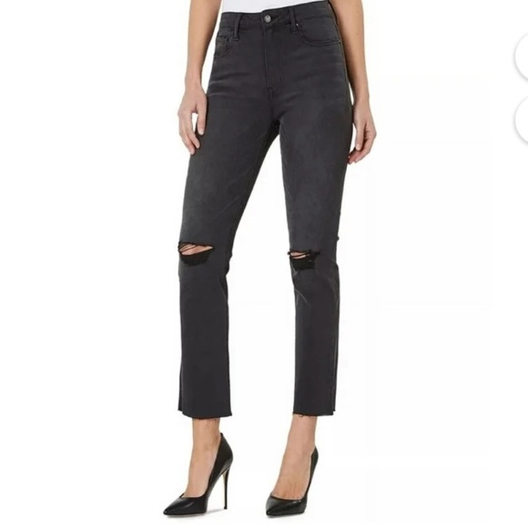Numero Women's High Rise Distressed Straight Leg Jeans Black Size 28 - Picture 1 of 9